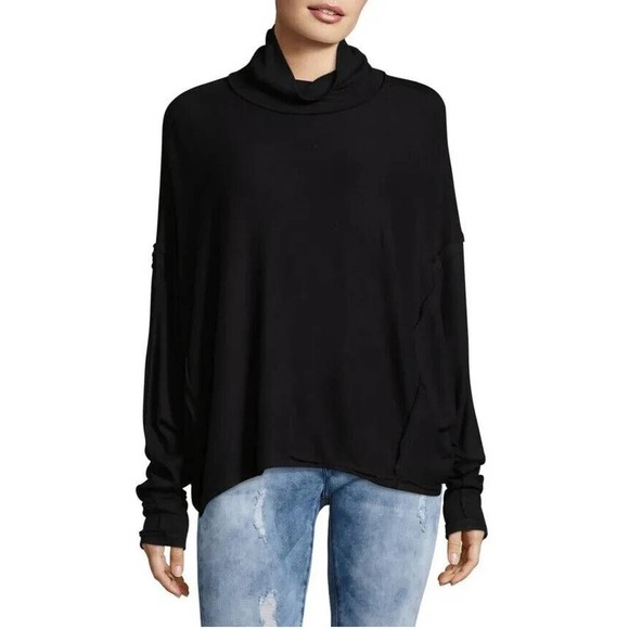We The Free People Alameda Dolman Sleeve Turtleneck Top Black Medium H12840 - Picture 3 of 16